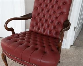 Leather Tufted Queen Anne Chair