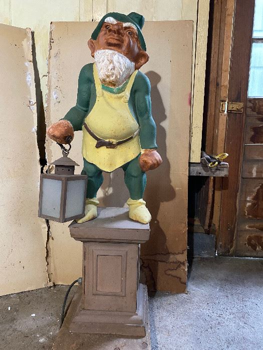 Rare cast iron leprechaun yard ornament with working lantern