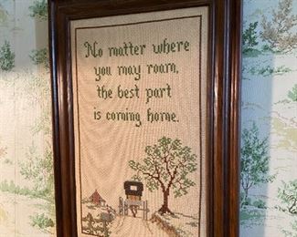 Framed needlework.