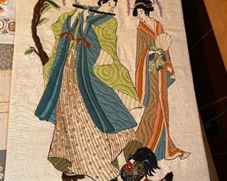 Asian prints on fabric.