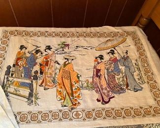 Asian prints on fabric.