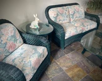 Matching green wicker set