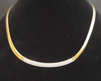 Vicenza Sterling Silver Pave' Diamonique Station Omega Necklace - yellow 20"