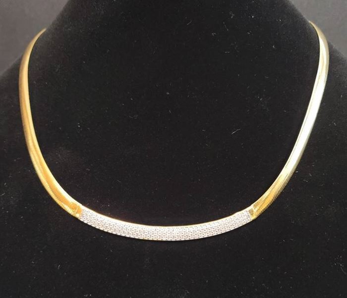 Vicenza Sterling Silver Pave' Diamonique Station Omega Necklace - yellow 20"