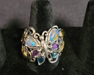 Carolyn Pollack Size 10 Sterling/Brass Gemstone Butterfly Ring