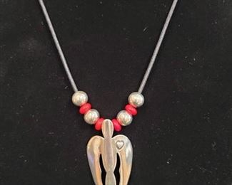 American West Jewelry Cippy Crazyhorse Guardian Angel and Coral Beads Pendent Necklace 925