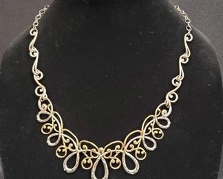 Carolyn Pollack Sterling Silver/Brass Swirl Statement Necklace marked 925