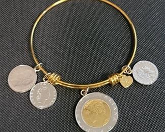 Bronzo Italia Sentiments Expandable Charm Bangle Lire Coin Bracelet
