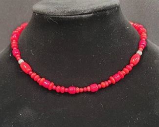 American West Jewelry 17" Gemstone Sterling Silver Red Coral Bead Necklace