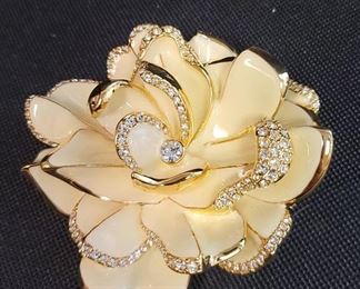 Joan Rivers Limited Edition Ivory Pave' Gardenia Pin Numbered with Certificate of Authenticity 1699/5000