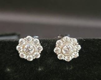 Judith Ripka Sterling Silver 118 Facet Diamonique Stud Clip-on Earrings