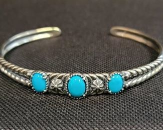 American West Jewelry Sleeping Beauty 925 Sterling Silver with Turquoise Stones Bracelet