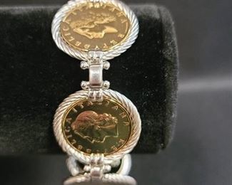 Vicenza Sterling Silver 20g. Lire Coin Rope Station Bracelet