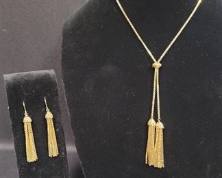 Silver Style Adjustable 32" Tassel Lariat Necklace 17.00g and Matching Silver Style Tassel Drop Earrings