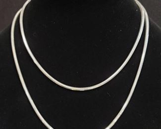 Ultra-Fine Sterling Silver Polished Snake Chain Necklace 36" long and 1/8" wide marked 950