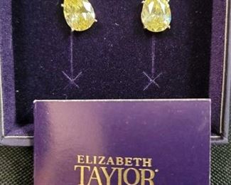 Elizabeth Taylor Simulated Canary Yellow Diamond, Tear Drop Shaped Earrings