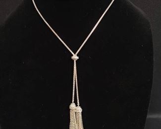 Silver Style Adjustable 32" Tassel Lariat Necklace 17.00g