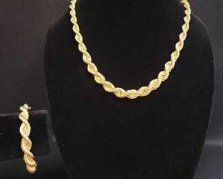 Bronzo Italia Solid Textured 18" Graduated Rope Chain Necklace and a Bronzo Italia Woven Rope Chain Bracelet Both 18K Yellow Gold Clad Sterling Silver