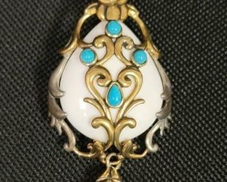 Turquoise Pendant Marked Brass