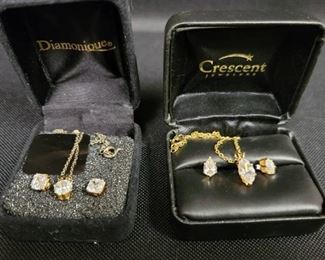 Diamonique Necklace and Earrings Set and Crescent Jewelers Necklace and Earrings Set