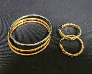 3 Tone Bracelet Set and Earrings Marked AK925 Turkey