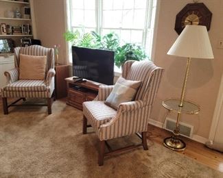 Striped wing back chairs