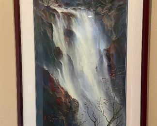 Framed waterfall painting