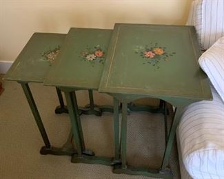 Vintage tiered green end tables