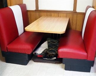 Upholstered Diner Booth Seats, Qty 2, 42" x 44" x 24", With Four Top Dining Table, 30" x 45" x 27"