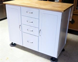 Rolling 4 Drawer Kitchen Island With Drop Leaf, 36" x 43" x 33"