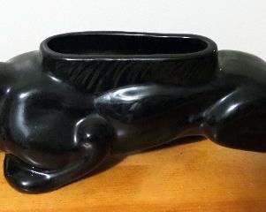 Ceramic Art Deco Black Panther Lighted Planter, 5" x 19.5" x 4"
