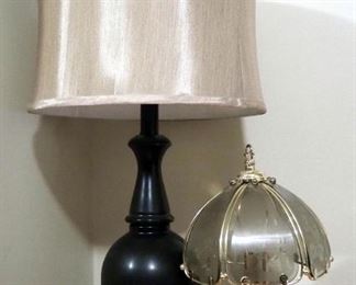 Urn Style Table Lamp With Cloth Shade, 22" Tall, And Brass Vanity Touch Lamp, 10" Tall