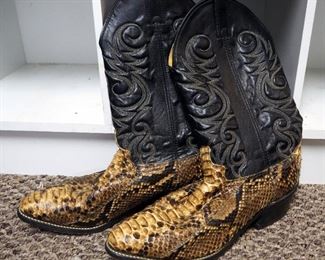 Laredo Ostrich Cowboy Boots, Size 12D And Snake Skin Leather Cowboy Boots, Size 12EE
