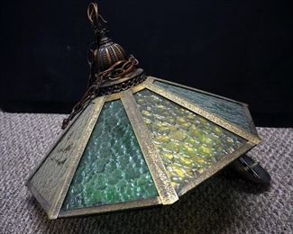 Mid Century Modern Pendant Light Fixture With Stained Glass Panels, 20" Diameter