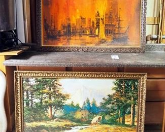 Mid Century Modern Framed Robert Wood Yosemite Print, 24" x 48" And Framed Lee Burr Print, 24" x 48"