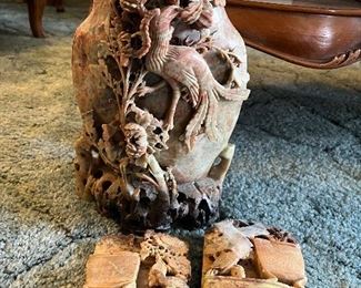 Soapstone vase and bookends