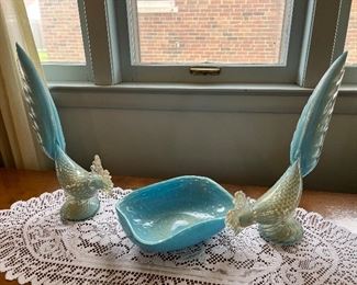 Murano glass bowl and birds with gold flecks.....