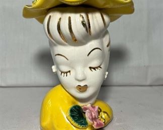 Glamour Girl Head Vase W Gold Tones