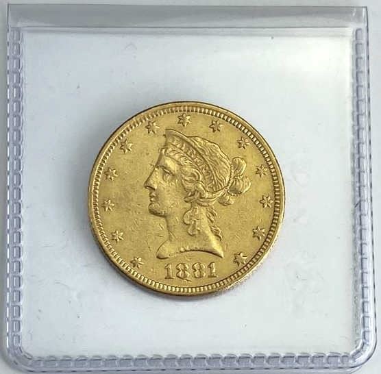 For your consideration is this 1881 U.S. Gold Liberty $5, appears to be a nice High Grade XF.  Coin is guaranteed authentic.