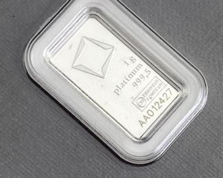 For your consideration is this 1 Gram Valcambi Suisse Platinum Bar, Carded