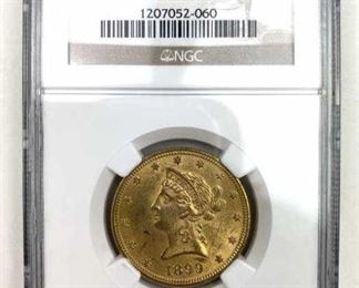 For your consideration is this 1899 U.S. $10 Gold Liberty, NGC MS63 Certified