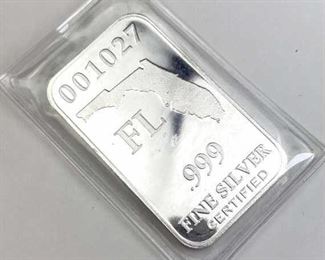 For your consideration is this 1oz Silver Indian Chief U.S. State Bar, FL