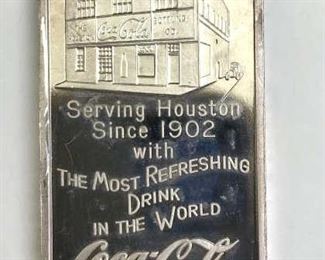 For your consideration is this 1977 Coca Cola Houston 1oz .999 Vintage Bar