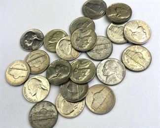 For your consideration is this lot of (21) U.S. Silver War Nickels, WWII Era 40% Pure