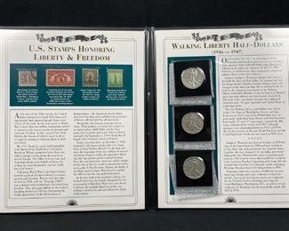 For your consideration is this Walking Liberty Half Dollar P,D,S Folio w/ Stamps
