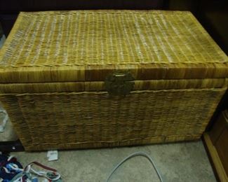 Wicker trunk with brass hardware