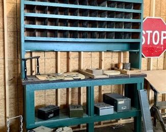 Custom general store counter built from antique hardware bin - SOLD