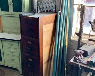 Wooden File Cabinet and pull down maps
