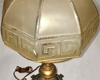 Antique Greek key bronze & cast iron lamp