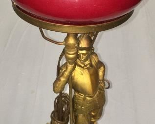 Antique English Spelter Lamp with Cranberry Shade